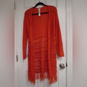 Chico's Vibrant Orange Open-Front Cardigan